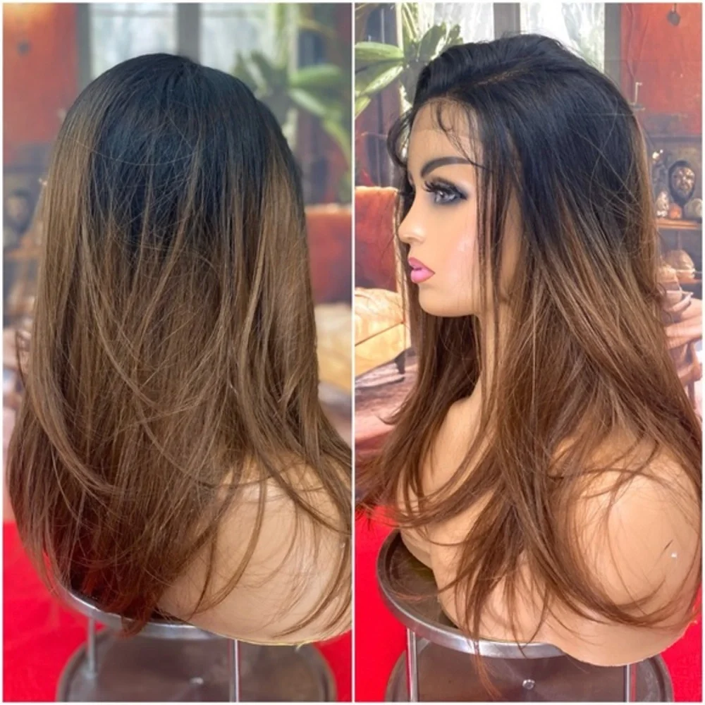 Black brunette, free part full lace front wig